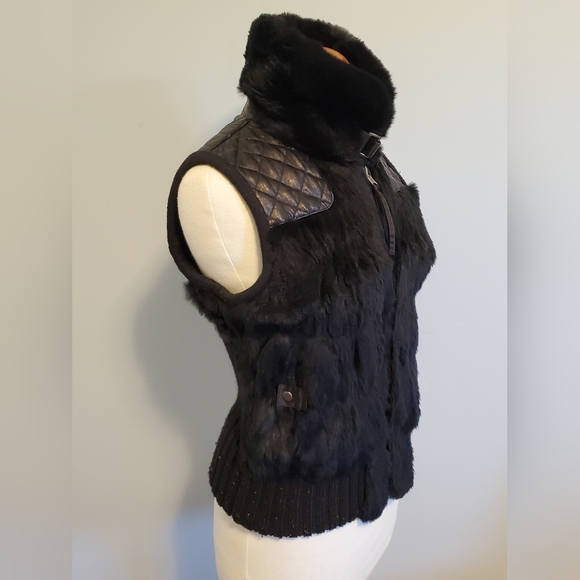 💥✨️ JUNE rabbit Fur/Leather Reversible black Vest - size M/L ✨️💥 - Picture 4 of 9